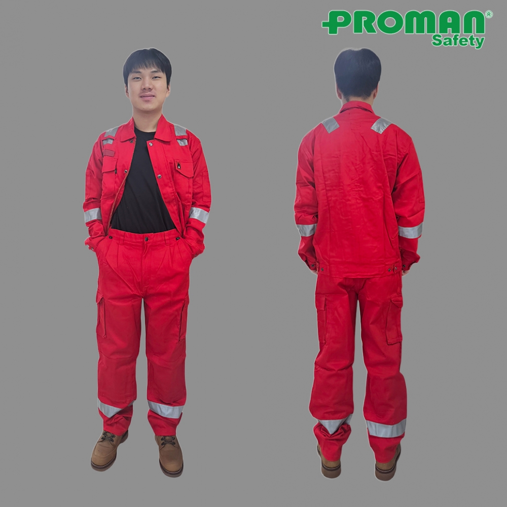 티엠에스 작업복 FRJW-071,투피스 안전작업복 산업용 다목적용 봄.가을 겨울용 빨강