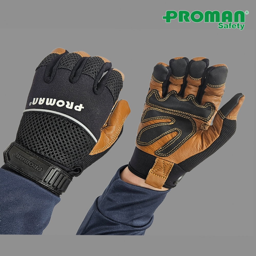 프로맨 메카닉 가죽장갑 PM-1024,염소가죽 안전용 산업용 작업용 등산 캠핑 바이크